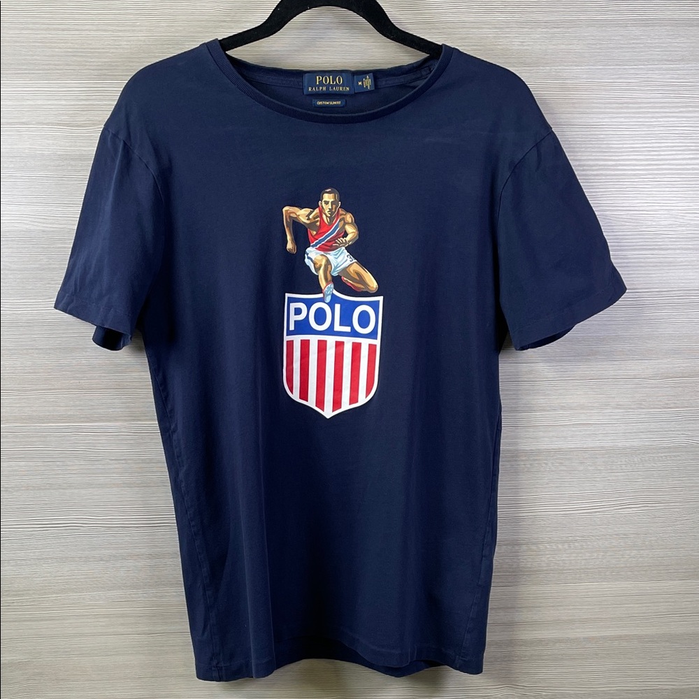 Polo Ralph Lauren Men’s Navy Stadium Shield USA Track Hurdles Slim Fit T Medium
